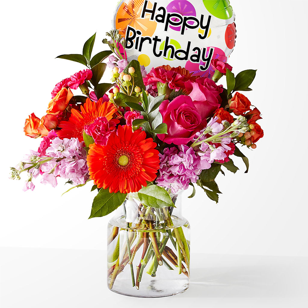 Fiesta Bouquet with Birthday Balloon – Angelic Floral Studio, Rosemead CA