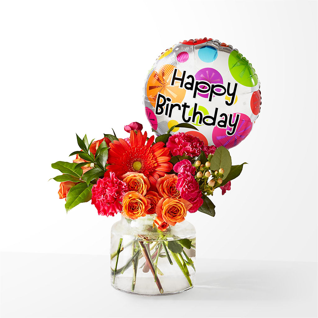 Fiesta Bouquet with Birthday Balloon – Angelic Floral Studio, Rosemead CA