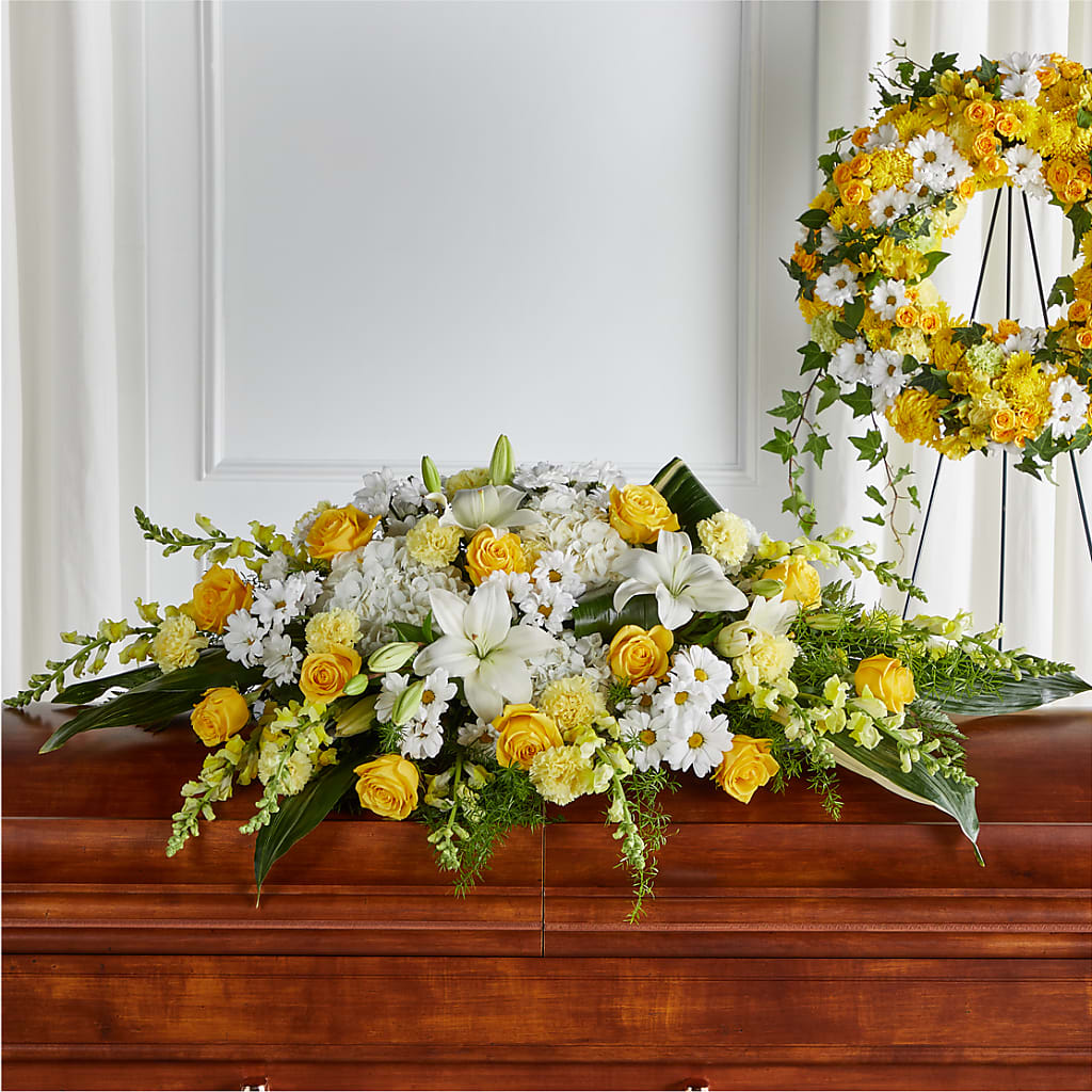Golden Harmony Casket Spray – Angelic Floral Studio, Rosemead CA