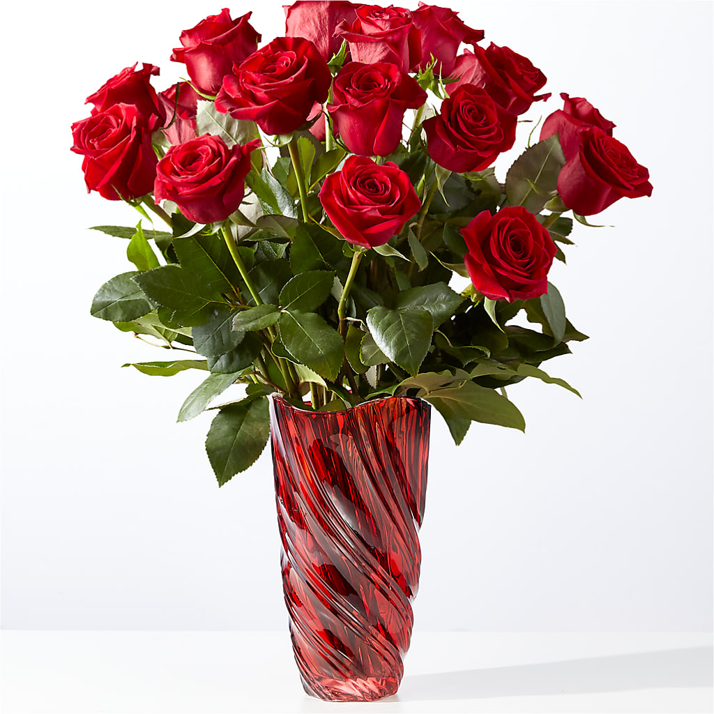 Classic Love Red Rose Bouquet with Luxe Swirl Vase – Angelic Floral Studio, Rosemead CA