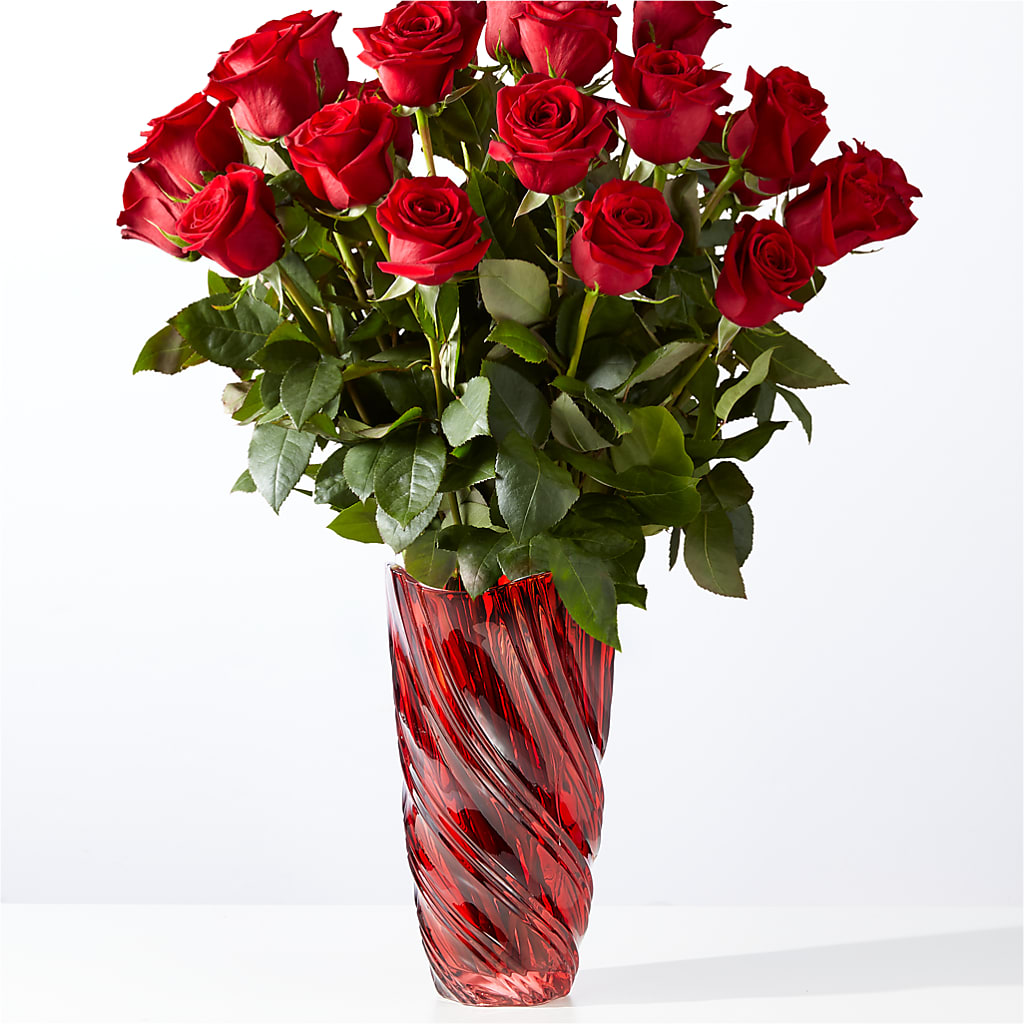Classic Love Red Rose Bouquet with Luxe Swirl Vase – Angelic Floral Studio, Rosemead CA