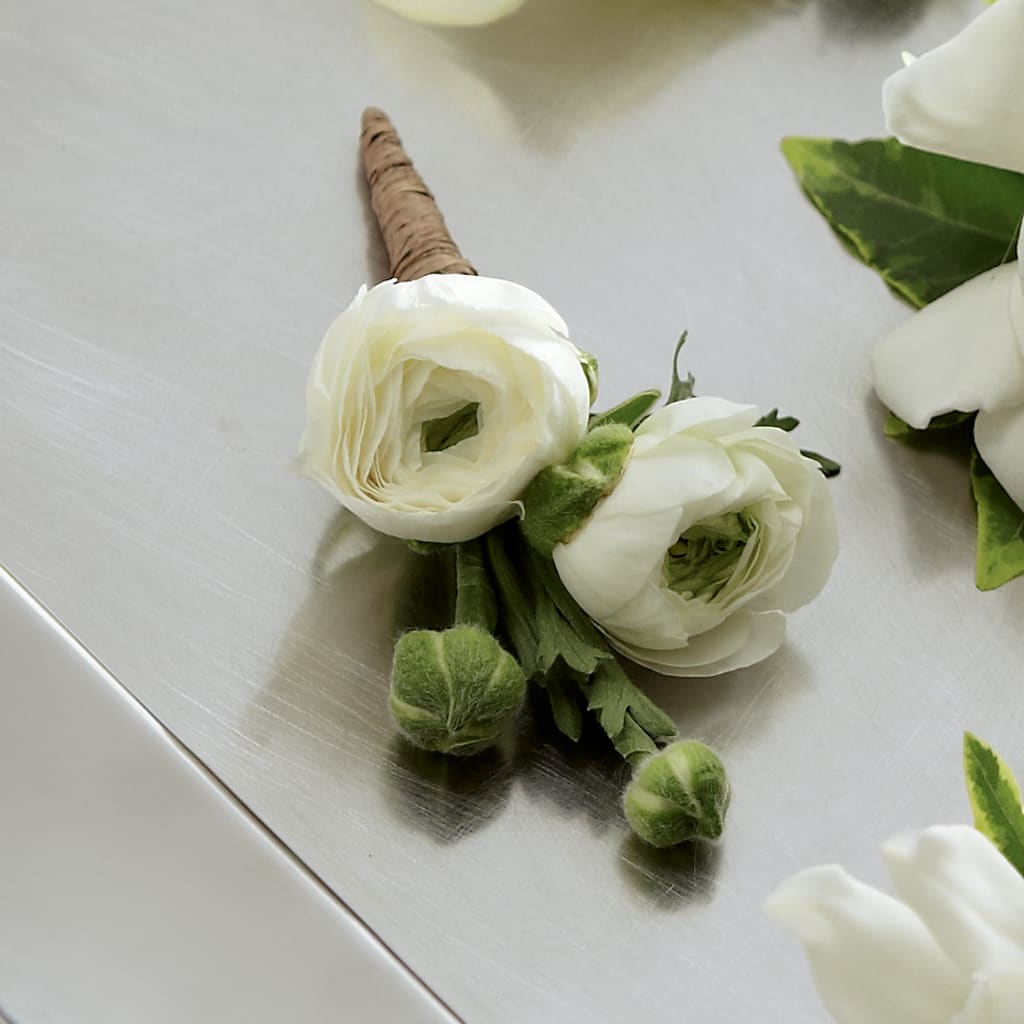 White Ranunculus Boutonniere – Angelic Floral Studio, Rosemead CA